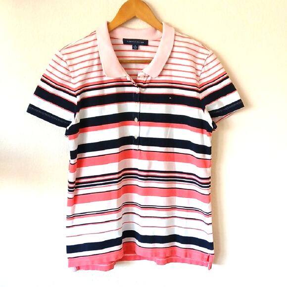 Tommy Hilfiger Pink Striped Preppy Polo - Picture 1 of 4